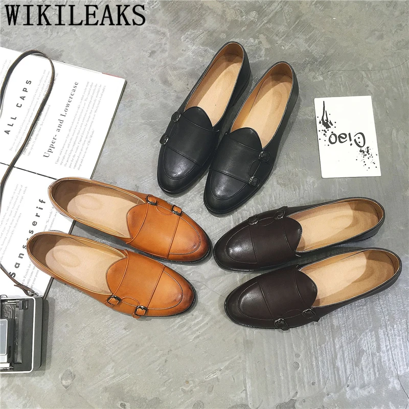 Обувь с двойным ремешком Черные деловые туфли Мужские туфли-оксфорды Кожаные