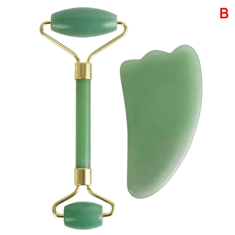 green B without box Порошок кристаллический роликовый массажер для похудения лица лифтинг инструмент природные камни массажный ролик для лица набор SDFA88 - Цвет: green B without box