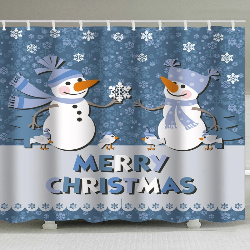 Santa Claus Puts Gifts In The Room Shower Curtains Christmas Waterproof Various Cute Pattern Curtains 12 Hooks Printing Bathroom - Цвет: A002-YL0139