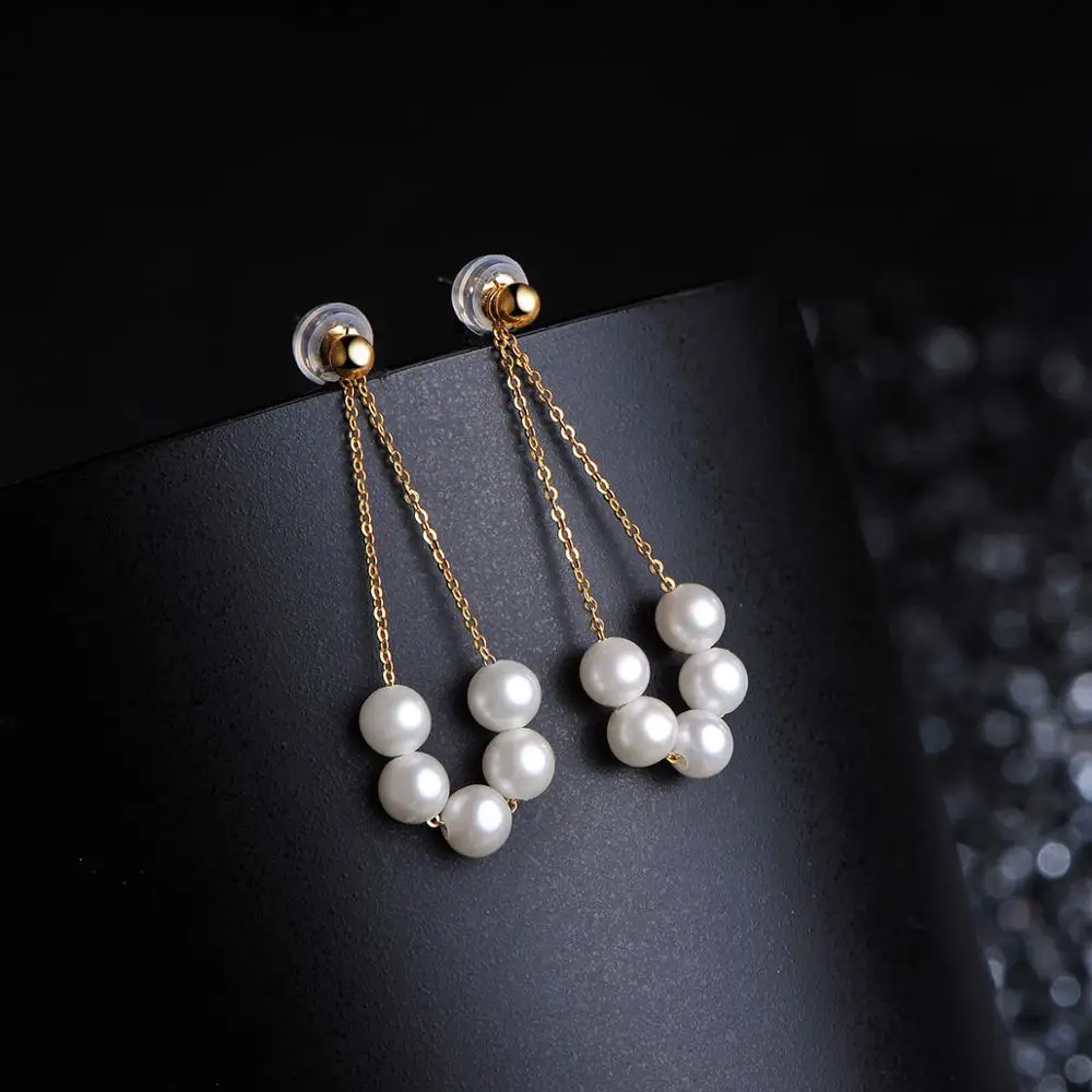 

CMAJOR Real 18K Yellow Gold Natural Fresh Water Pearls Drop Earring Two Use Way gift for Women Au750 Jewelry