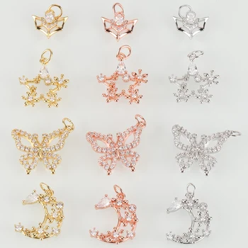 

Gold Pendants Charms for Jewelry Making Vintage Copper Zircon CZ Crystal Diy Necklace Butterfly Moon Star Accessories Wholesale