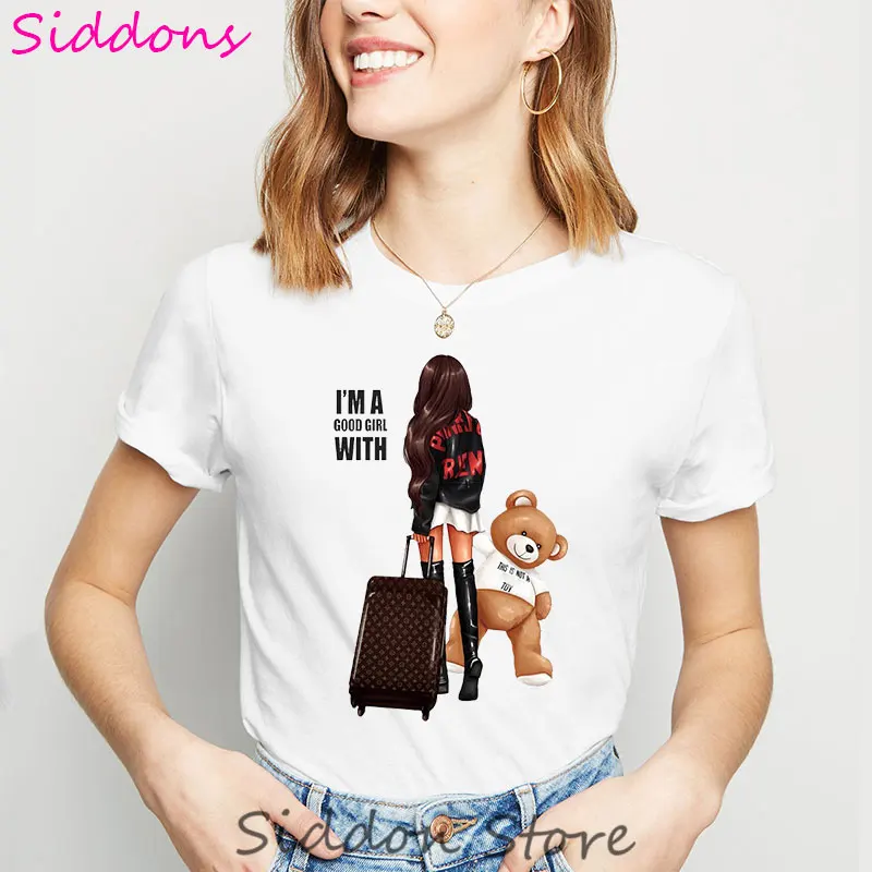 Женская футболка с рисунком I'm A Good Girl изображением милого игрушечного медведя