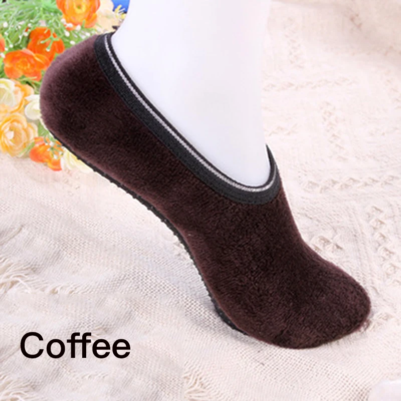 Женские зимние носки-тапочки; бархатные Тапочки; Домашние короткие нескользящие носки-башмачки; однотонные теплые носки