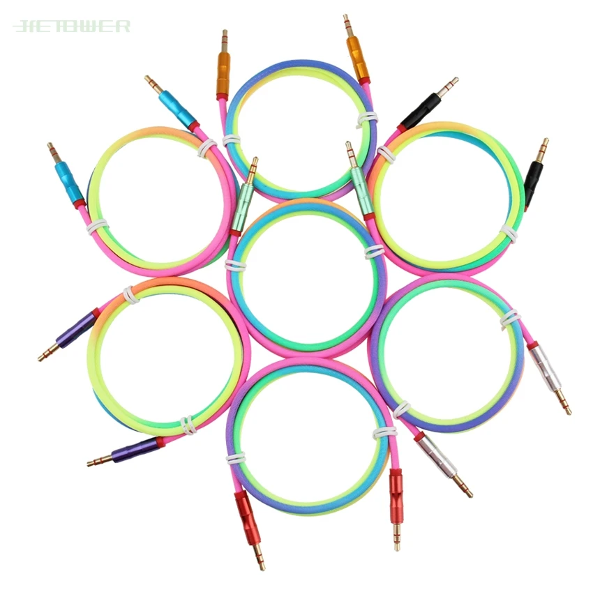 100pcs Audio Cable 3 5mm jack male to male Speaker Line 1m Rainbow Bamboo Copper Shell Aux Cable for HTC Car Headphone Aux Cord
