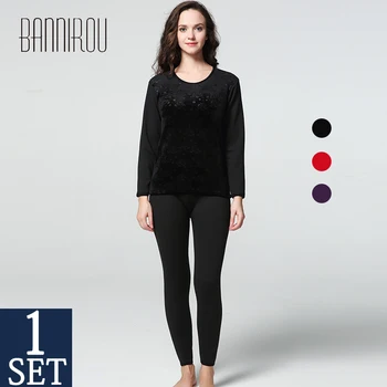 

Woman Warm Thermal Underwear Set For Women With Velvet Floral Elastic Female Sleep Wear Thermal Clothing 2019 New Winter 1 Sets