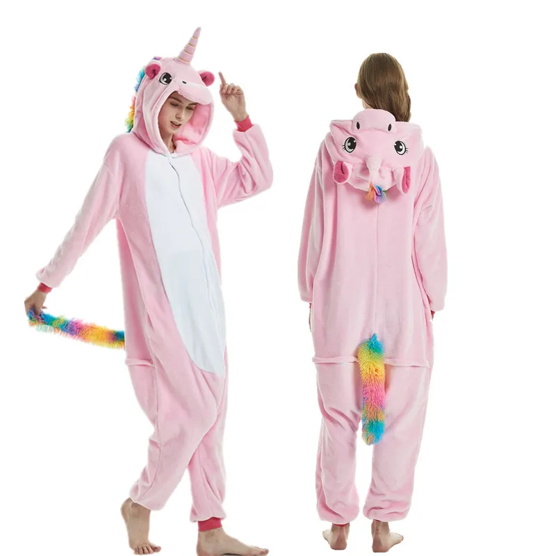 Pink Pegasus Kigurumi Кролик взрослых Единорог пижамы животных пижамы для женщин мужчин Onesie анимэ Косплей костюмы зимние пижамы костюм комбинезоны - Цвет: Pink Pegasus