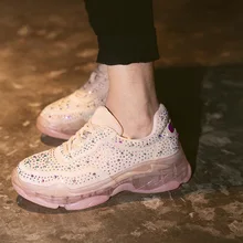 Новая высококачественная спортивная обувь для отдыха на толстой подошве в стиле феи с кристаллами и сердечками и звездами, украшенная стразами; спортивная обувь защитная обувь