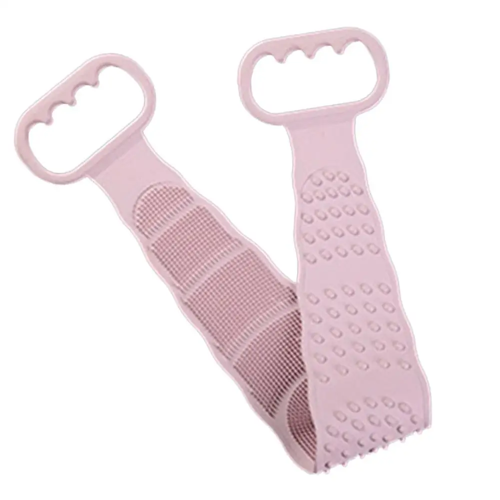 Pink Силиконовое банное полотенце, щетка для тела, отшелушивающая, длинный силиконовый скруббер для тела, двойная секция, удлинение спины, скруббер для душа - Цвет: Pink