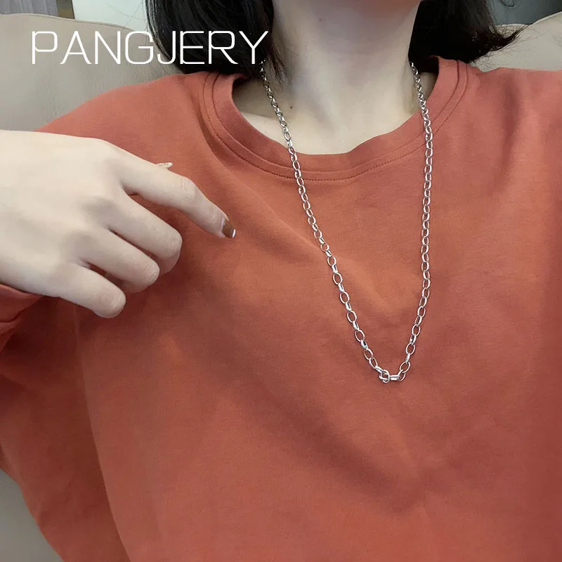 PANGJERY 925 Sterling Silver Chain Necklaces for Women Exquisite Personality Chic Trendy Design Charming Christmas Jewelry Gifts | Украшения