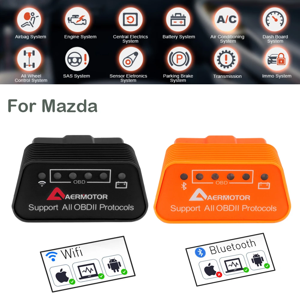 ELM327 Bluetooth Scanner WIFI Scanner OBD2 Diagnostic Tools for Mazda 6 3 Axela RUIYI ATENZA CX-5 CX-7 CX-8 CX-9 RX-8 MX5 CX-4 temperature gauge for motorcycle
