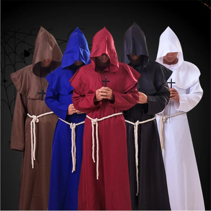 Ataullah Halloween Monk Wicca Cloak Robe For Men and Woman Larp Witch Costume Carnival Party Ghost Vampire Cosplay Dress DW002