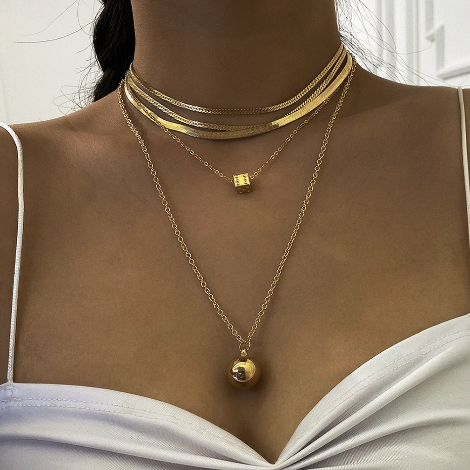 Multi Layered Gold Color Snake Chain Choker Necklace Muduh Collection