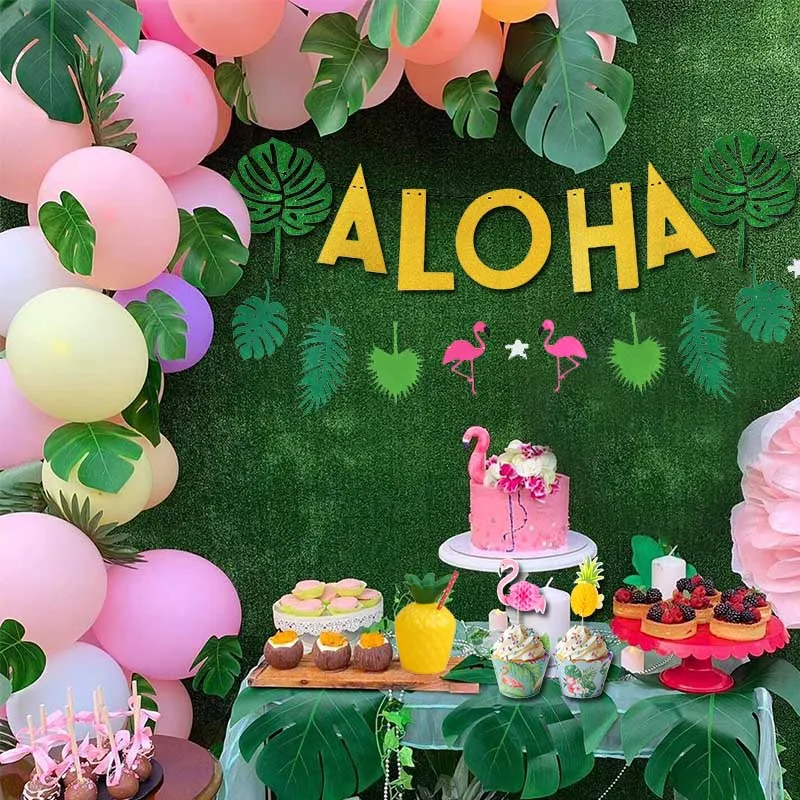 Flamingo Party Tableware Hawaii ALOHA Bunting Banner Balloon Garlands Summer Tropical Hawaiian Party Birthday Wedding Decoration