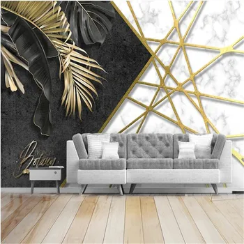 

Custom 3D wallpaper mural modern hand-painted geometric lines tropical plants marble pattern bedroom background wall mural