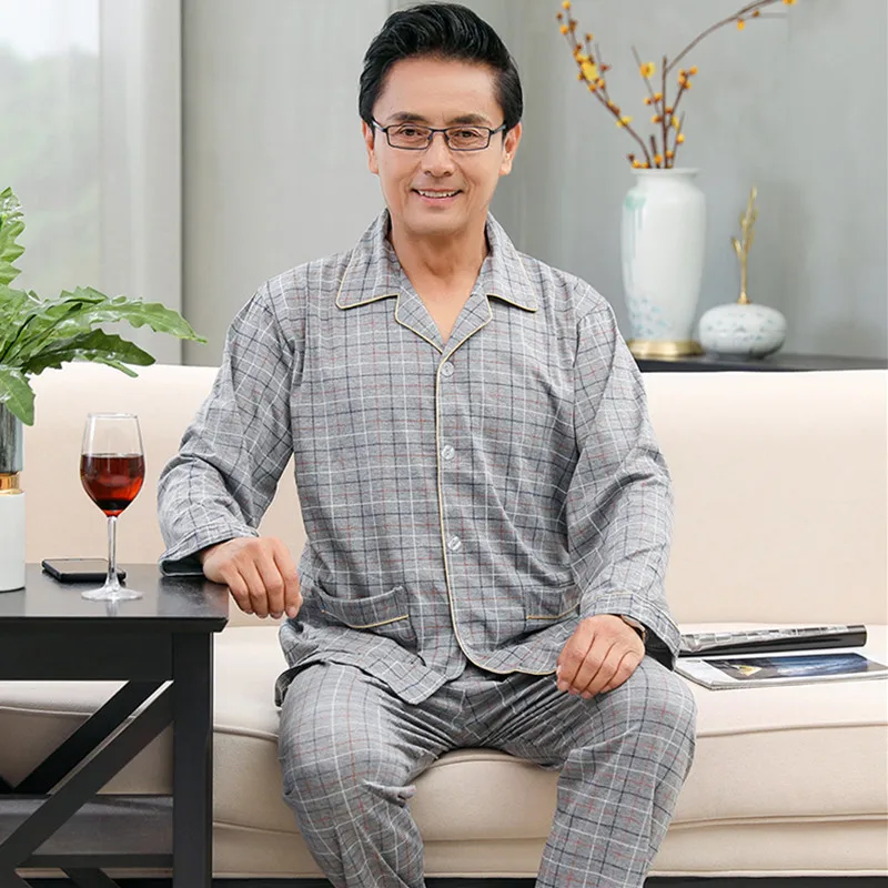 

Middle-aged Spring And Autumn Men's Pure Cotton Set Old Man Long Sleeve Dad Pajamas Winter Tracksuit Cotton Thin Middle-aged Aut