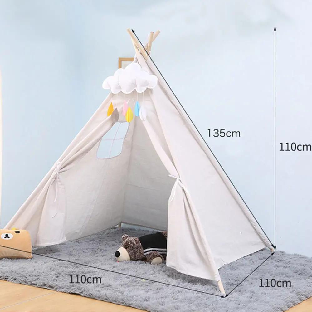 Indian Canvas Teepee Playhouse 4ft Kids Cotton Play Tent w/Mesh Window&LED Light 