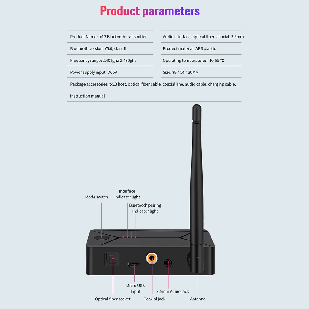Bluetooth 5 0 Audio Transmitter Adapter For TV Wireless Headphone Speaker With Optical Coaxial AUX Interface Automatic Pairing