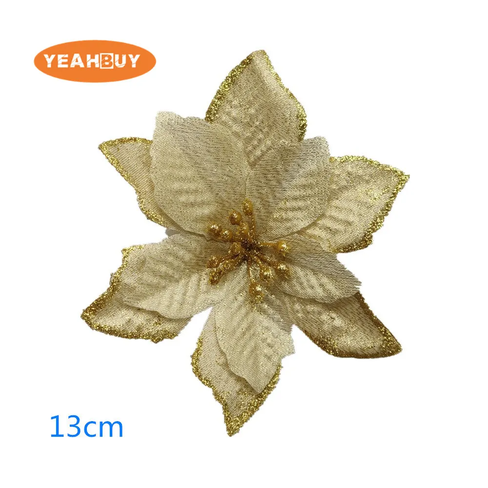 13CM golden 20 штук, на Рождество, с цветами, высокое качество Рождество цветы декоративная искусственная Пуансеттия(Рождественская звезда с цветочным принтом цвета: золотистый, серебристый елочные украшения 13/15/17 см - Цвет: 13CM golden