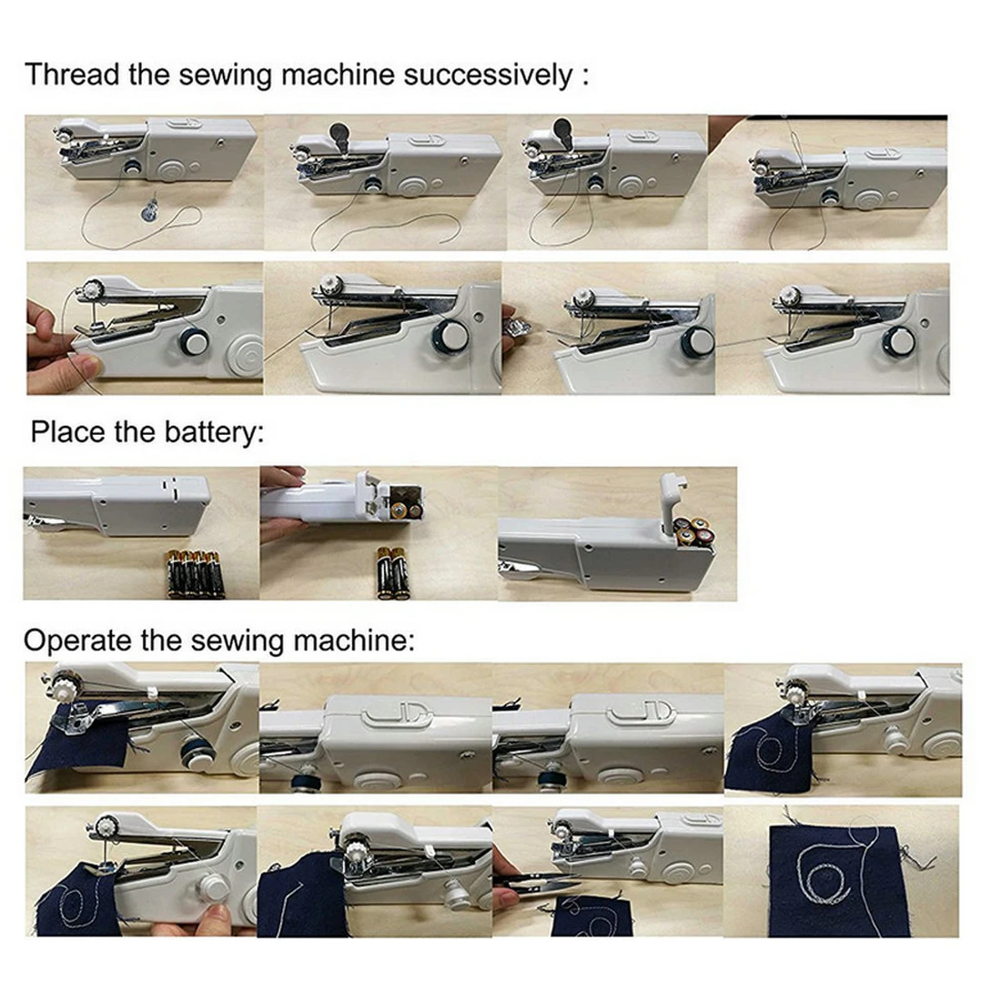 1pc Portable Household Mini Hand Sewing Machine Quick Stitch Sew Needlework Cordless Clothes Fabrics Electronic Sewing Machine