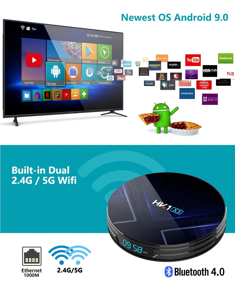 HK1 X3 Amlogic S905X3 Android 9,0 ТВ приставка Смарт ТВ приставка Android 4K 4GB 128GB H.265 телеприставка медиаплеер двойной Wifi Youtube Netflix