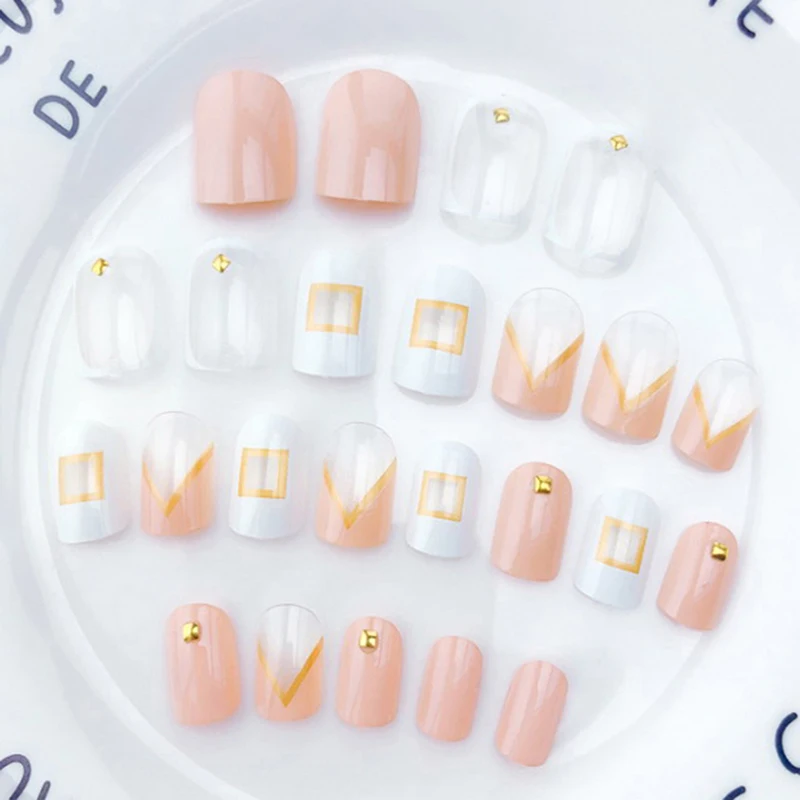 24 PCS Charm Acrylic False Fake Artificial Toe Nails Tips Nail Art Concise With 2g Glue