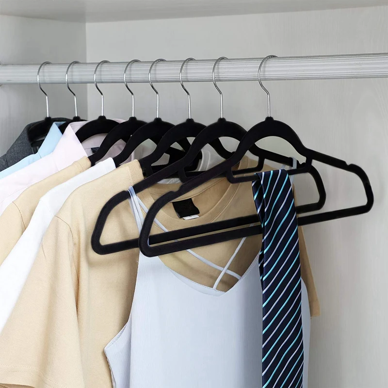 Flocking Hanger, 20 Pack, Ultra Thin Space Saving Non-Slip Coat Hangers with Tie Organizer, 360 Degree Swivel Hook