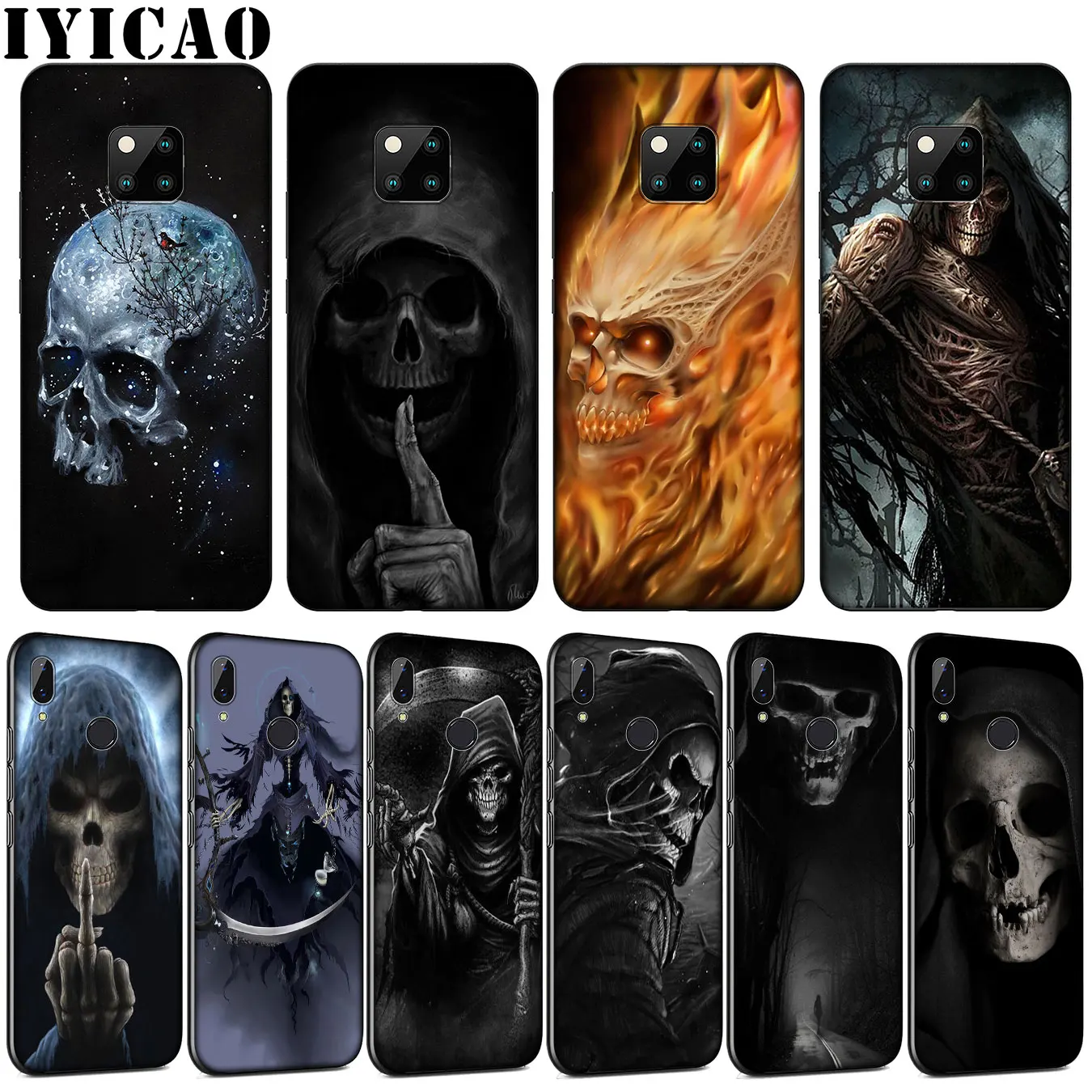 Мягкий силиконовый чехол для телефона IYICAO Grim reaper skull skeleton Huawei Mate 30 20 10 Pro черный Nova