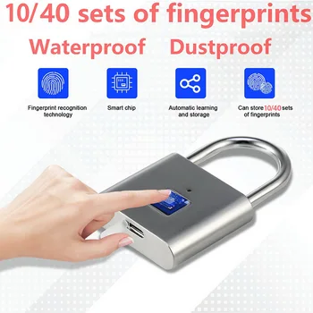 

10/40Ssts Fingerprint Lock Smart Padlock Thumbprint Door Padlocks Portable Anti-Theft Fingerprint Lock for Bag Drawer Suitcase