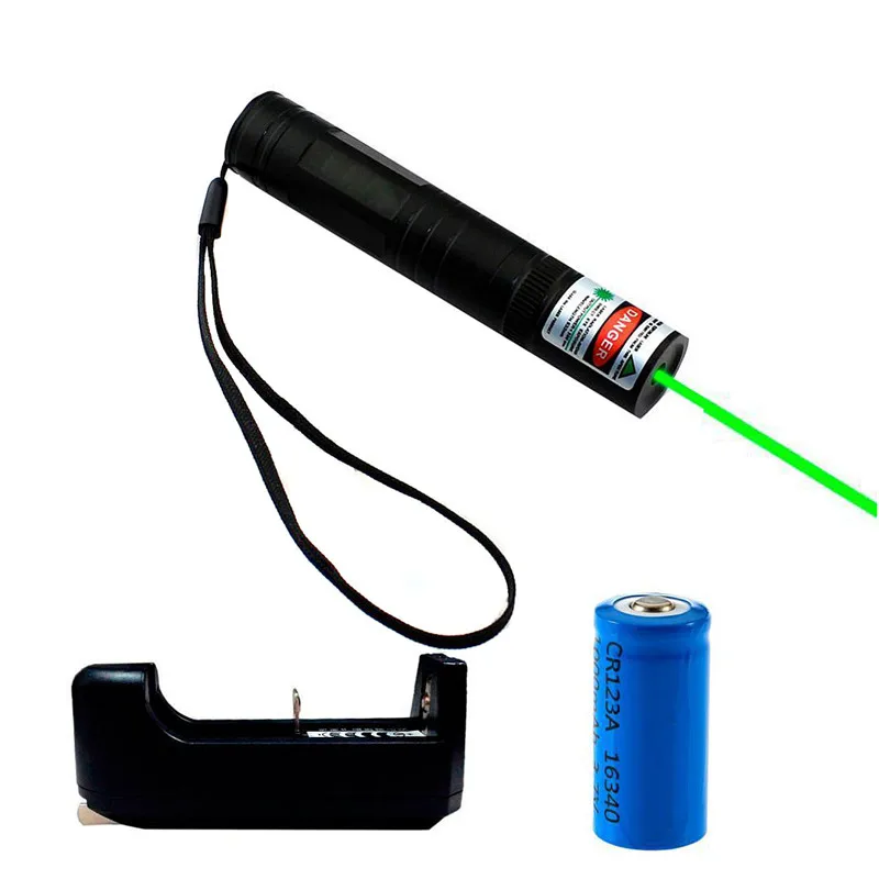 

MrY 1 Set 532nm Green Laser Pointer Light Pen Lazer Beam High Power 5mw + 16340 Battery + Battery Charger P0.11