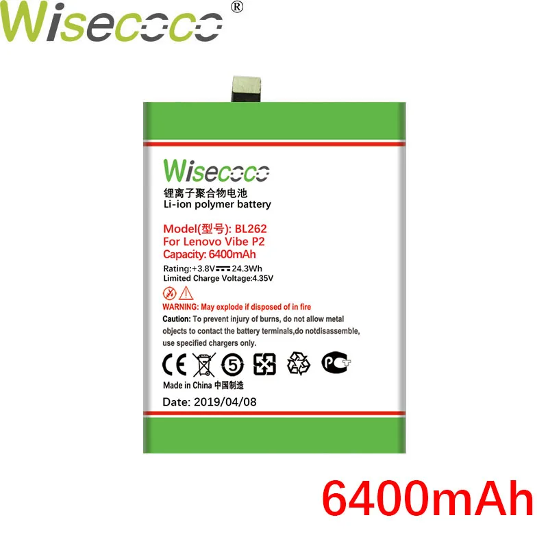 WISECOCO 6400 мАч BL262 батарея для lenovo Vibe P2 P2C72 P2A42 мобильный телефон новейшее производство батарея