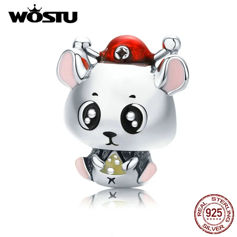 WOSTU 925 Sterling Silver Cute Mouse Wealth Beads Lucky Charm Fit Original Bracelet Pendant New Year Lovely Jewelry Gift DAC113 | Украшения