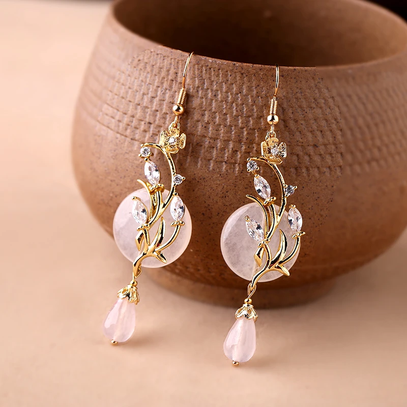 Pendientes largos de estilo Palacio chino para mujer, aretes de borla de Rosa vintage, plata 925, vestido completo, decoración de artes cheongsam|Pendientes con forma de gota| - AliExpress