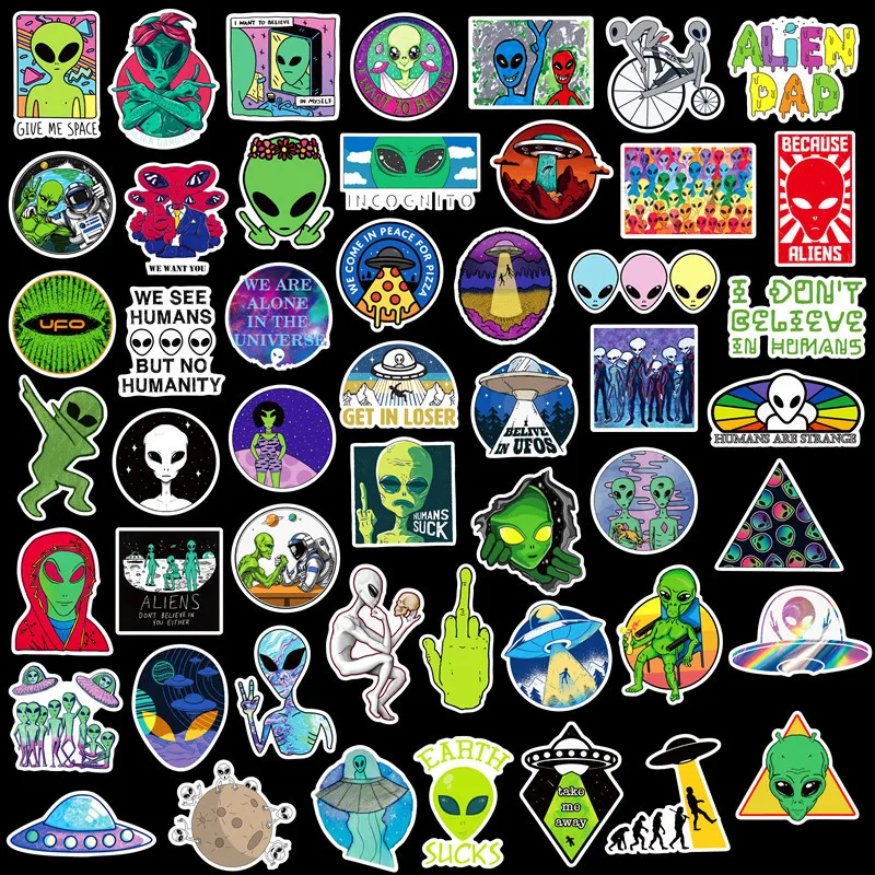 50 шт. забавные ET Alien UFO наклейки милые детские игрушки сделай сам Наклейки Скейтборд багаж ноутбук холодильник автомобиль Gtaffiti наклейки Dope Pack