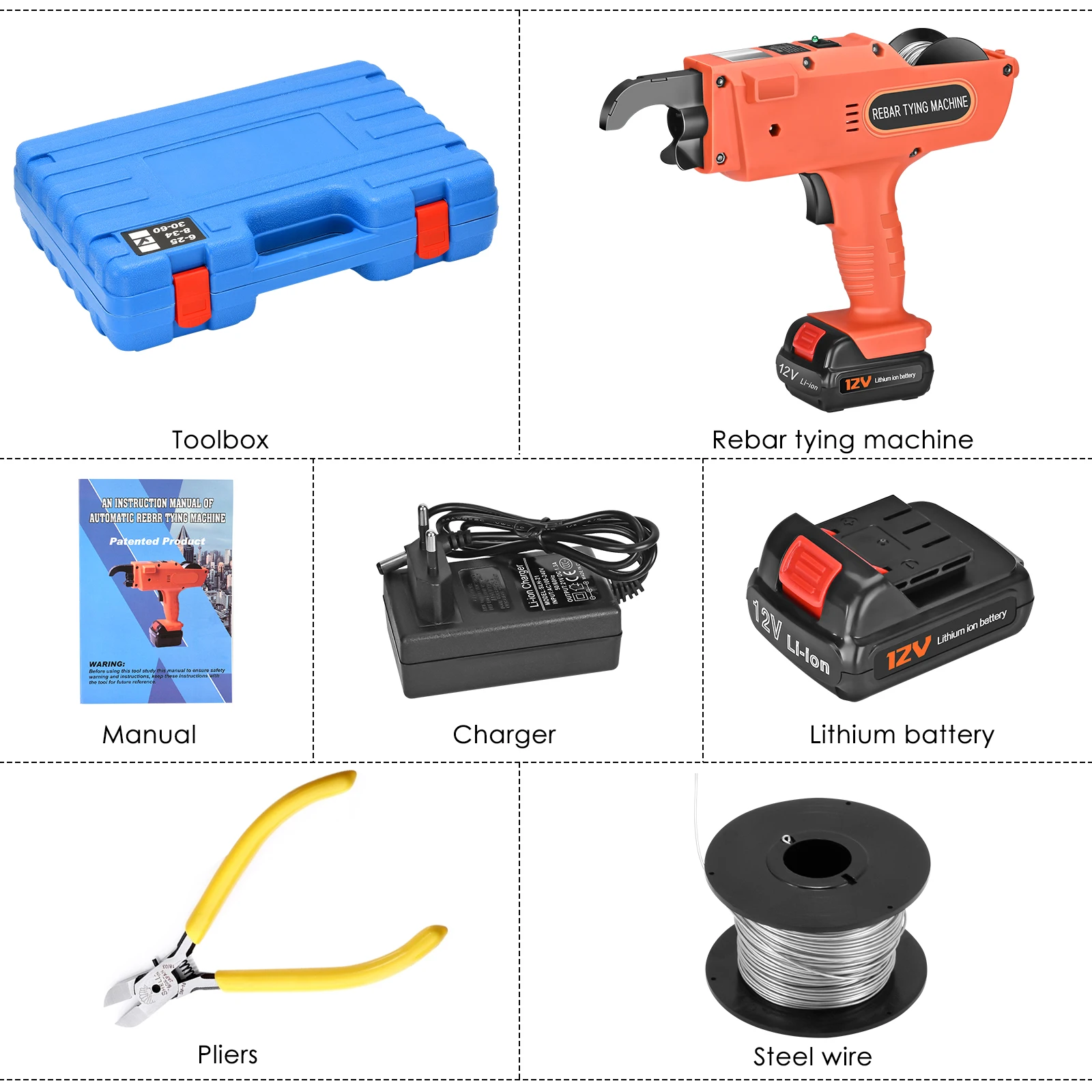 12V 4500mAh Rebar Tier Binding Machine Automatic Rebar Tying With Battery Wire Pliers Plastic Flat Push Electric Tying Machine