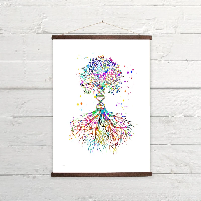 DNA Tree Акварельная Художественная печать медицинская научная Подарочная декоративная биология офис двойная спираль DNA Trunk Плакат Картина на холсте