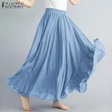 ZANZEA Plus Size Women Long Maxi Skirt Autumn Fashion Women Casual Loose Elastic High Waist Skirts Elegant Lady Long Faldas