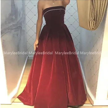 

Elegant A-line Burgundy Prom Dresses 2020 Strapless Velvet Evening Gowns For Israel Women Draped Skirt Formal Prom Gowns שמלות נ