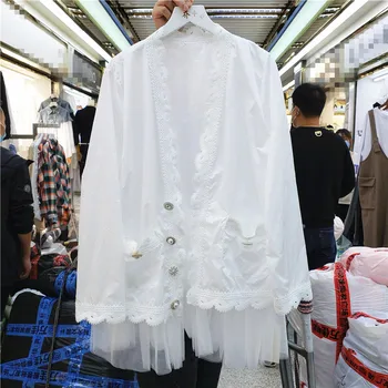 

2020 Spring Summer Female V-neck Lace Mesh Coat All-match Doll Sun-Proof Clothing Jacket Fashion Long Sleeve Loose Jackets Mujer