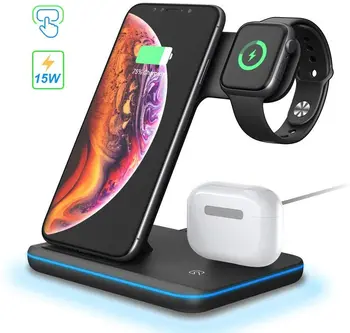 

15W 3 In 1 Qi Wireless Charger For Apple Watch 5 4 3 2 iPhone 11 XS X 8 Airpods Pro Fast Charging Dock Stand for Samsung S20 S10