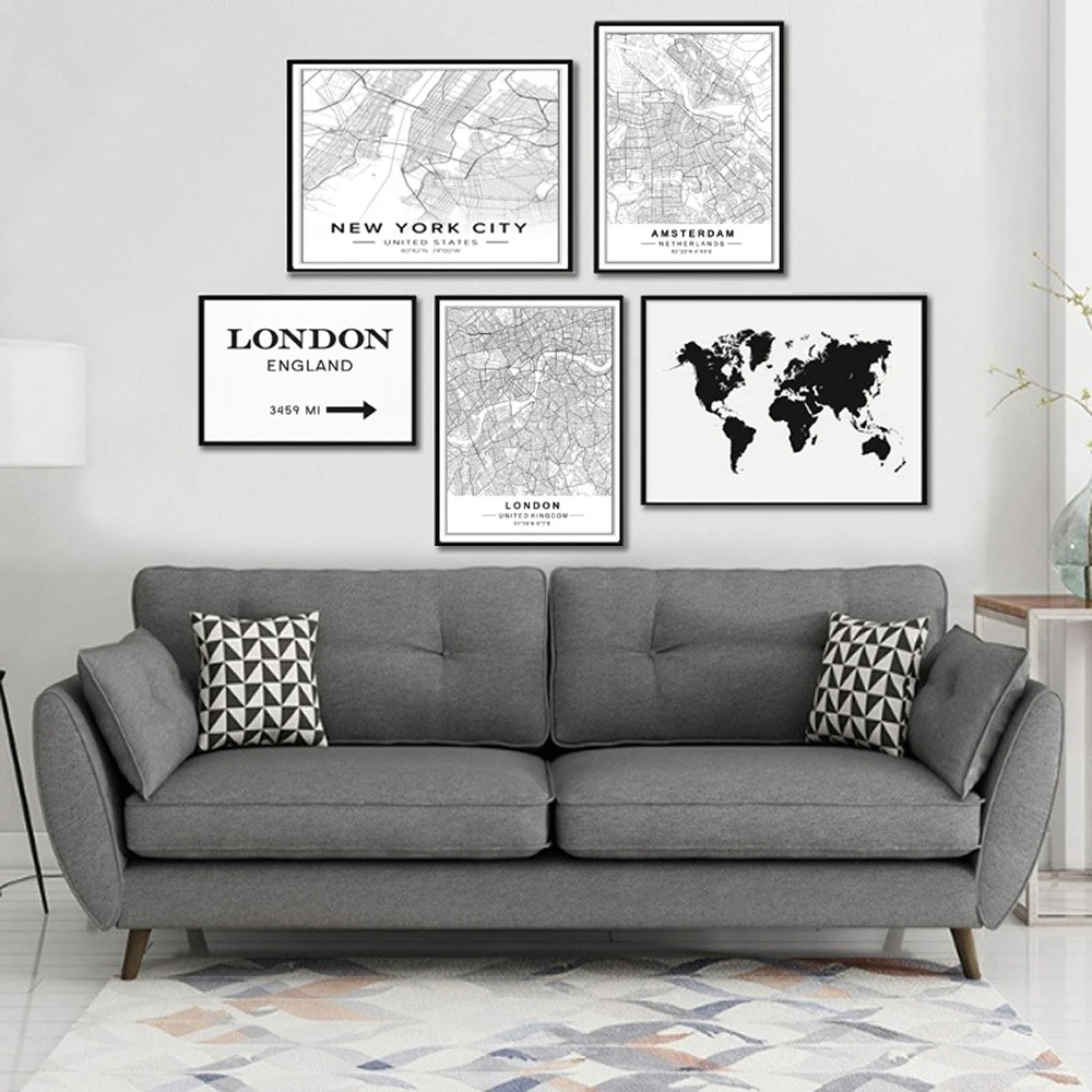 Modern-New-York-Paris-London-City-World-Maps-Custom-Made-Black-White-Canvas-Paintings-Poster-Print (1)