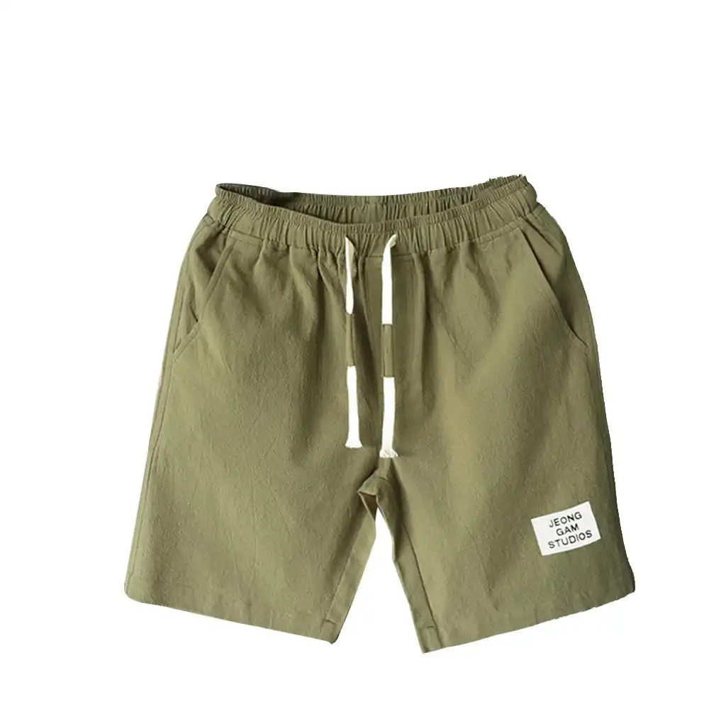 linen summer shorts men leisure flax large size loose belt