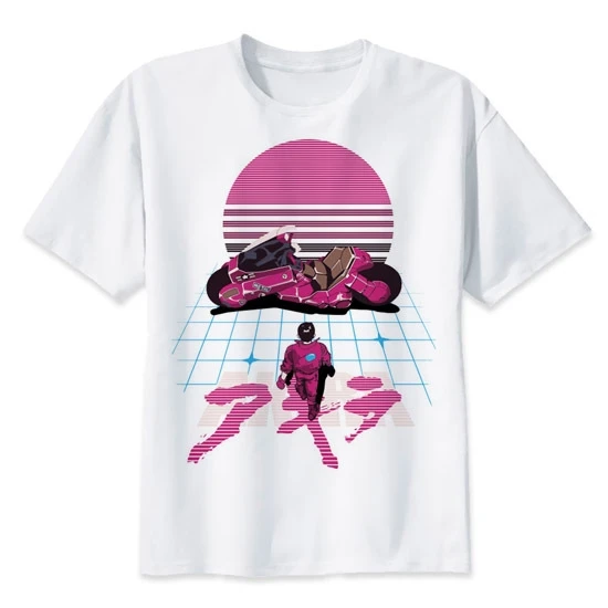 Футболка Akira Synthwave мужская с японским аниме модная Повседневная рубашка белым