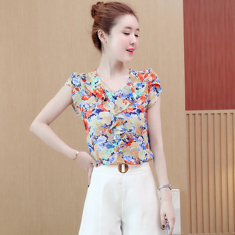 

2019 New Fashion Chiffon Blusa Camisa Das Mulheres Tops de Manga Curta Camisa Blusas Das Senhoras Moda Blusas