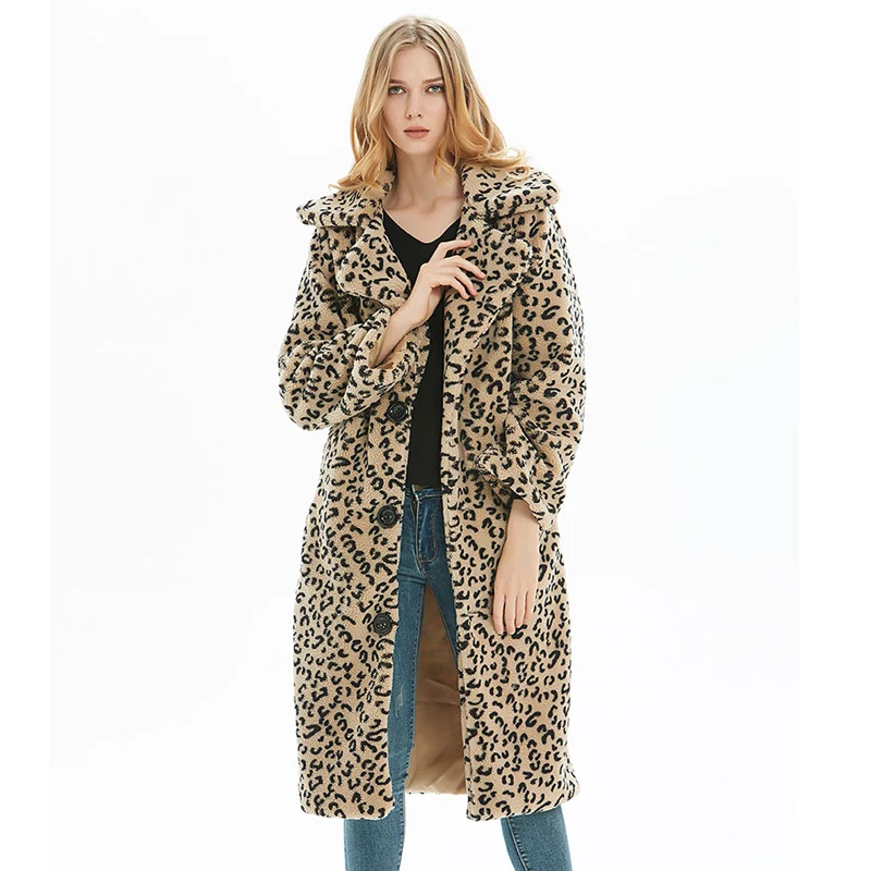 

ZADORIN 2019 Winter Coat Women Long Fleece Leopard Print Warm Teddy Coat Fashion Faux Lamb Fur Jacket Oversized Female Outerwear