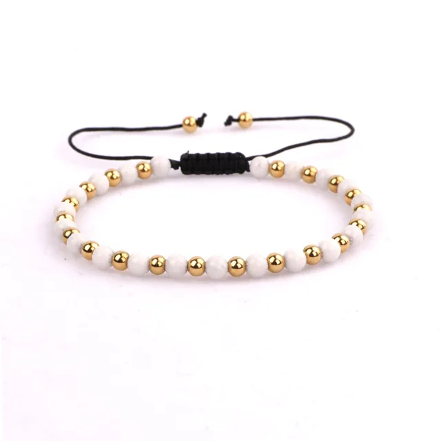 Fashion Beads Women Men Jewelry New Design Small 4mm Gold Stainless Steel Beads DIY Letters Inspired Bracelet Women Men White stone