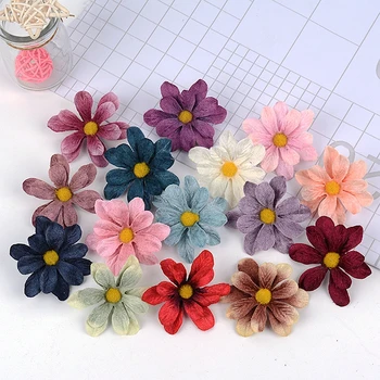 10pcs 6cm artificial golden silk flower head family wedding party decoration wreath scrapbook fake flower