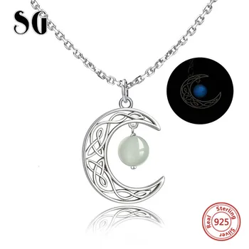 

100% 925 sterling silver Hollow out Moon glowing chain pendant&necklace with Zirconia diy fashion jewelry making for lover gifts