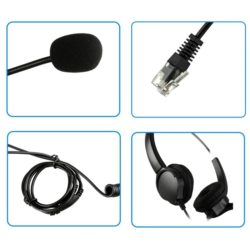 4 Pin RJ9 Hands Free Call Center Noise Cancelling Corded Binaural Headset Headphone with Mic for Desk Telephone