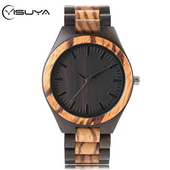 

YISUYA Vintage Wooden Watches for Men Handmade Dark Walnut Zebrawood Band Analog Quartz Wristwatch Clock Gifts reloj hombre 2020
