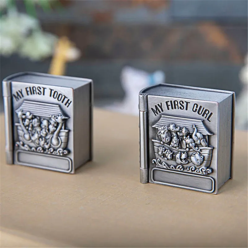 Figurines Ornaments Box A Pair of Zinc Alloy Deciduous Baby Hair Box to Keep Teeth Baby Hair Collection Box Children's Gift